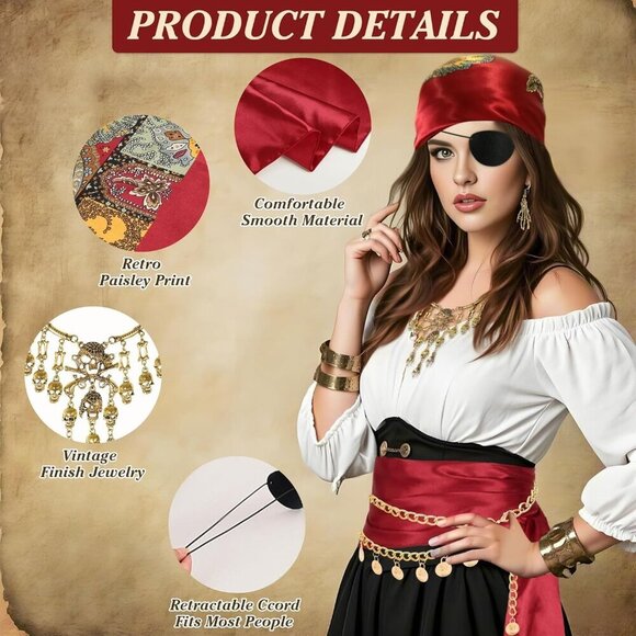 Pirate Costume Accessories Set for Women Men 6pcs Necklace Earrings Waist Chain main image 8
